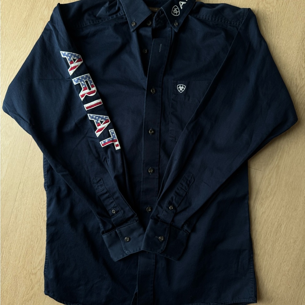 Ariat Men's Team USA Flag Long Sleeve Button-Down Western Navy Shirt- Small